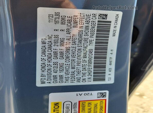 2HGFE1F98RH312469 2024 HONDA CIVIC Gray Vista de la etiqueta del VIN