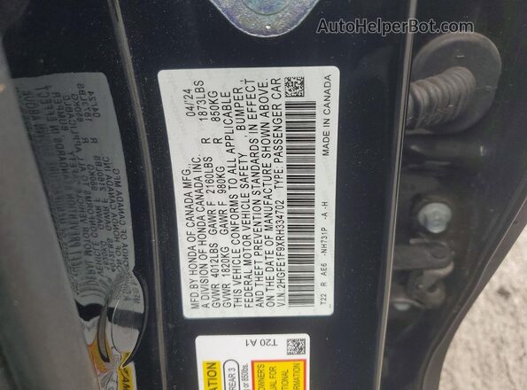 2HGFE1F9XRH334702 2024 HONDA CIVIC Black Widok komory silnika