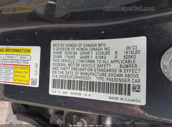 2HGFE2F20PH555201 2023 HONDA CIVIC Gray Widok komory silnika