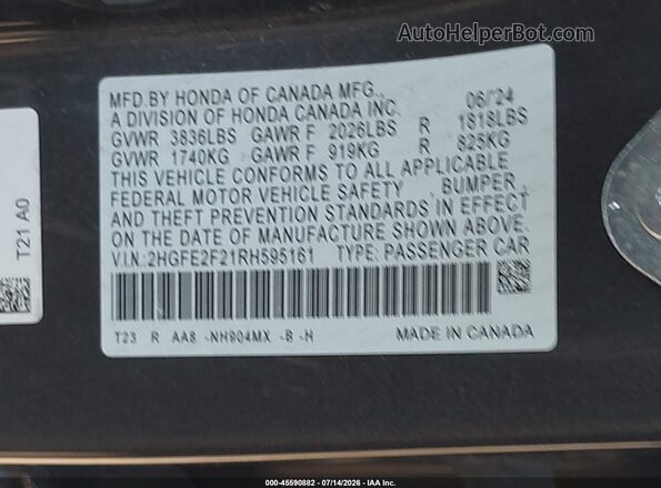 2HGFE2F21RH595161 2024 HONDA CIVIC Navy Engine compartment view