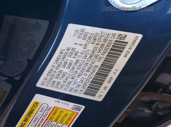 2HGFE2F22TH540788 2026 HONDA CIVIC Blue VIN կոդի պիտակի տեսք