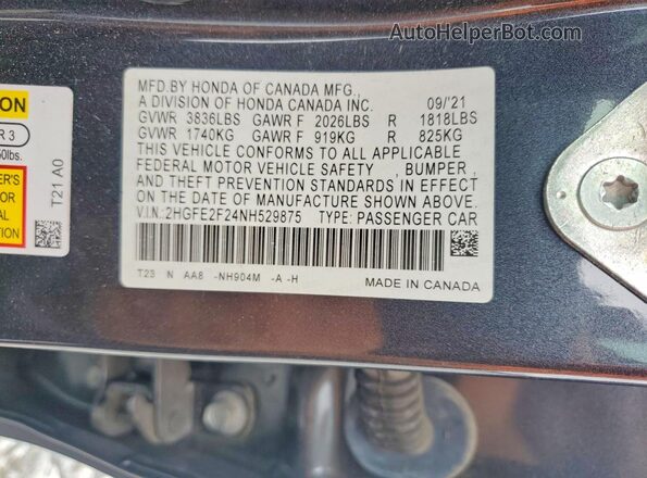 2HGFE2F24NH529875 2022 HONDA CIVIC Charcoal Engine compartment view