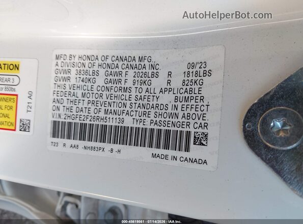 2HGFE2F26RH511139 2024 HONDA CIVIC White Вид підкапотного простору