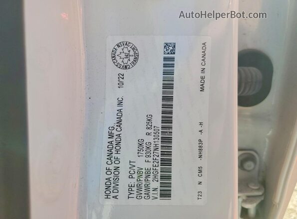 2HGFE2F27NH130507 2022 HONDA CIVIC White VIN sticker view