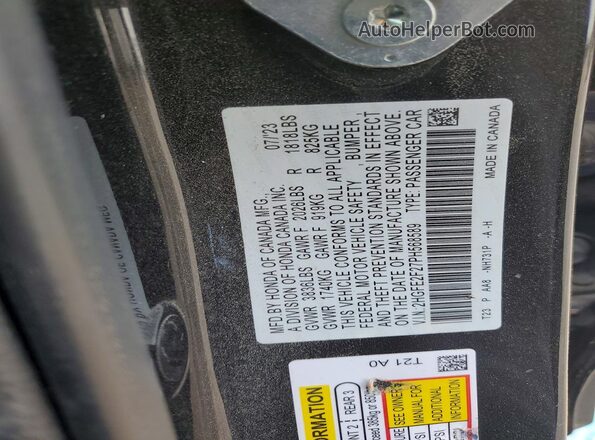 2HGFE2F27PH568589 2023 HONDA CIVIC Black Widok naklejki z numerem VIN