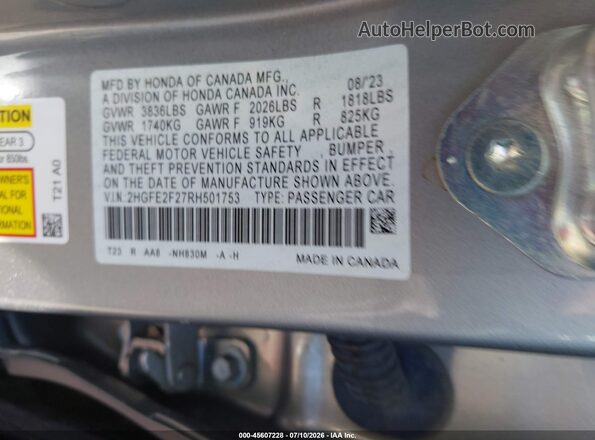 2HGFE2F27RH501753 2024 HONDA CIVIC Silver Engine compartment view