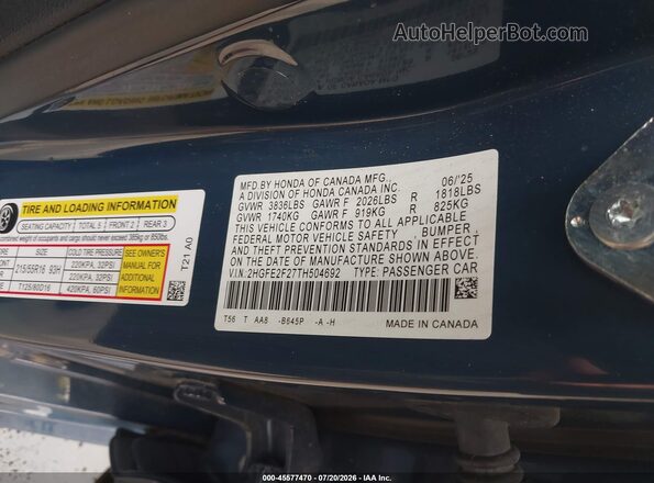 2HGFE2F27TH504692 2026 HONDA CIVIC Blue Engine compartment view