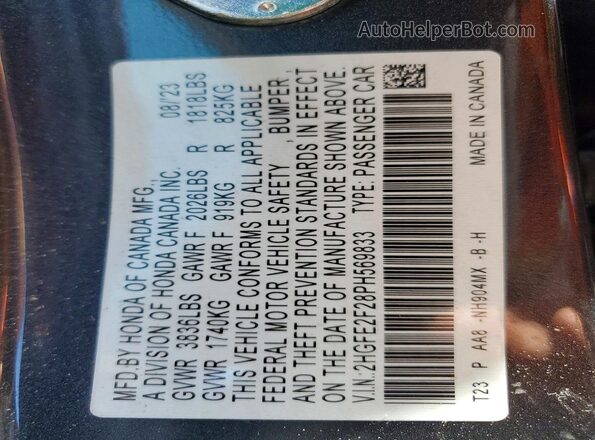 2HGFE2F28PH569833 2023 HONDA CIVIC Gray VIN sticker view