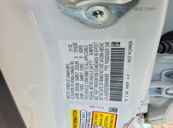 2HGFE2F28SH564558 2025 HONDA CIVIC White Widok komory silnika