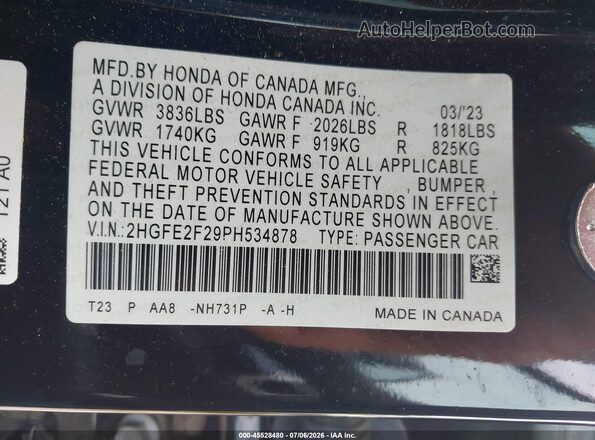 2HGFE2F29PH534878 2023 HONDA CIVIC Black Engine compartment view