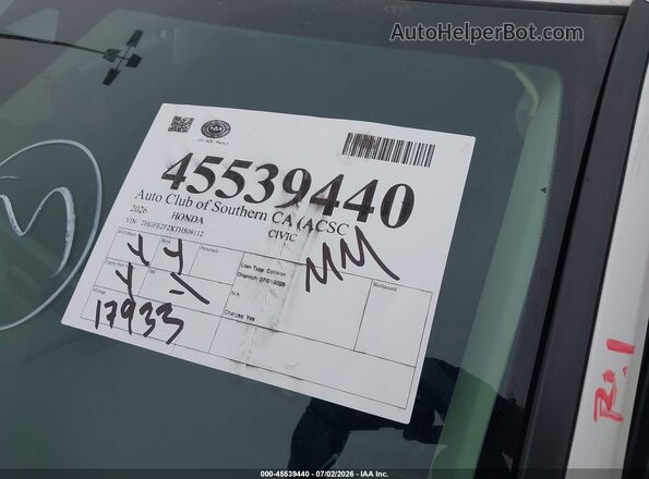 2HGFE2F2XTH509112 2026 HONDA CIVIC White 