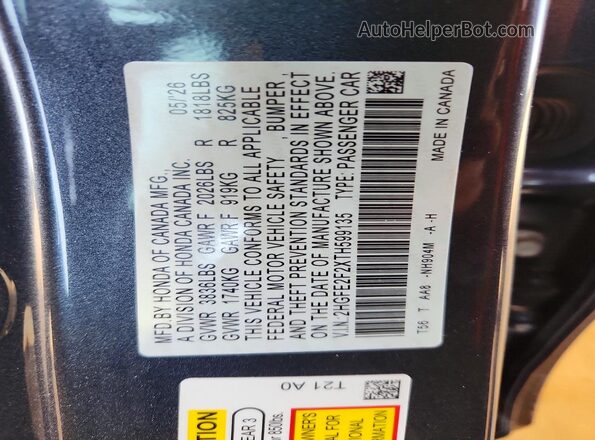 2HGFE2F2XTH599135 2026 HONDA CIVIC Gray Вид наклейки з VIN-кодом