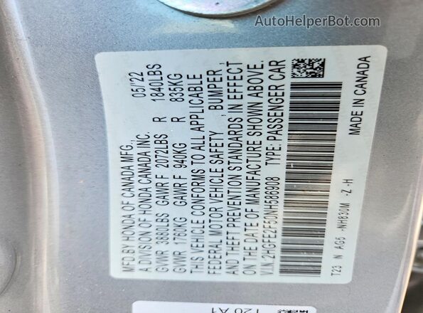 2HGFE2F50NH586908 2022 HONDA CIVIC Silver Շարժիչի բաժամունքի տեսք