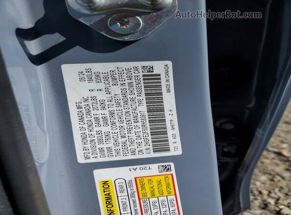2HGFE2F50RH583917 2024 HONDA CIVIC Gray VIN կոդի պիտակի տեսք