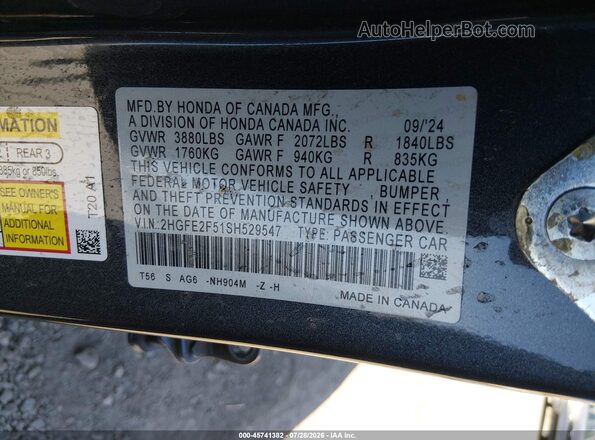 2HGFE2F51SH529547 2025 HONDA CIVIC Gray Vista del compartimento del motor