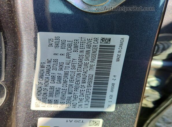 2HGFE2F51SH593622 2025 HONDA CIVIC Gray VIN კოდის სტიკერის ხედი