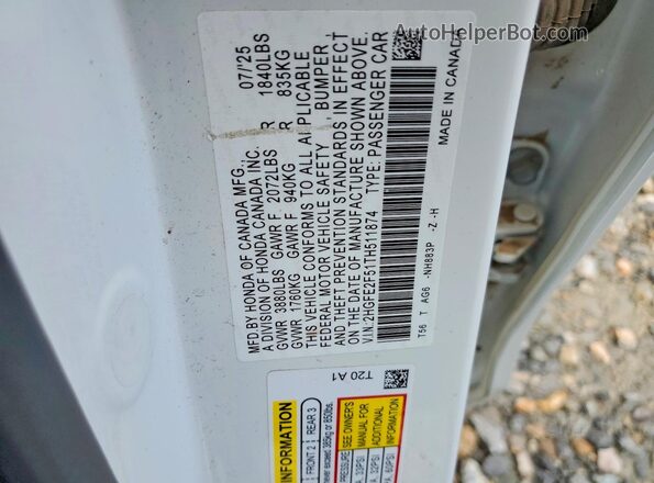 2HGFE2F51TH511874 2026 HONDA CIVIC White Widok komory silnika