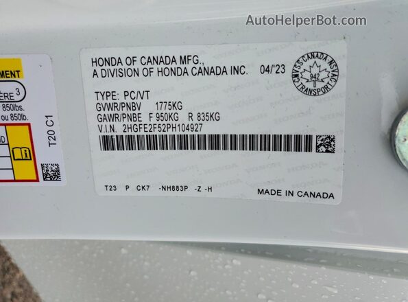 2HGFE2F52PH104927 2023 HONDA CIVIC White Вид підкапотного простору