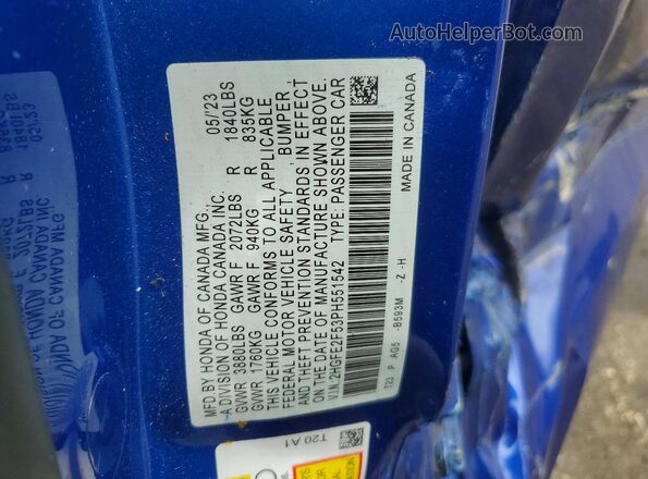 2HGFE2F53PH551542 2023 HONDA CIVIC Blue Widok komory silnika