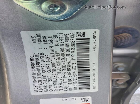 2HGFE2F53PH560273 2023 HONDA CIVIC Gray Вид підкапотного простору