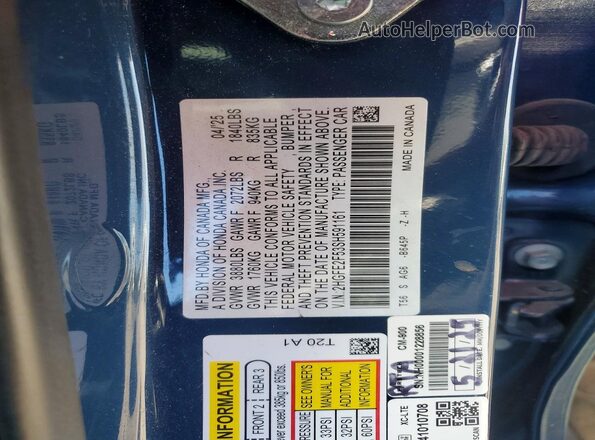 2HGFE2F53SH591161 2025 HONDA CIVIC Blue Vista de la etiqueta del VIN