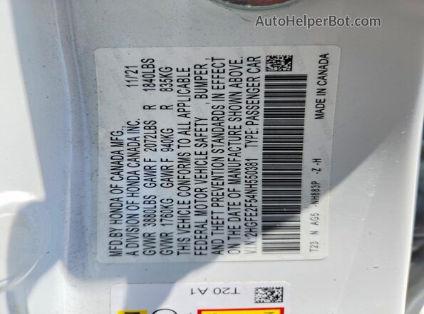 2HGFE2F54NH550381 2022 HONDA CIVIC White ძრავის განყოფილების ხედი