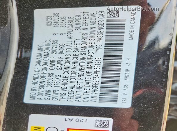 2HGFE2F54PH531249 2023 HONDA CIVIC Black Vista del compartimento del motor