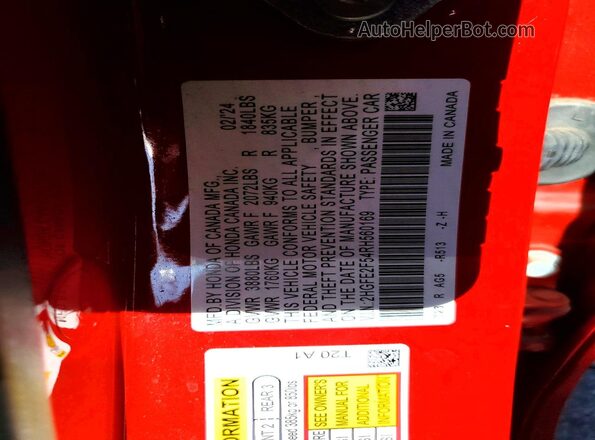 2HGFE2F54RH560169 2024 HONDA CIVIC Red Widok komory silnika