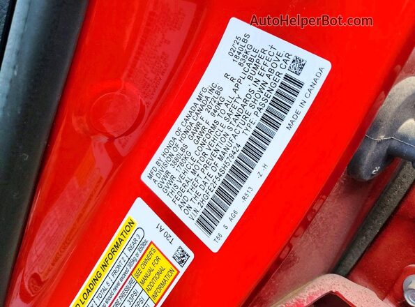2HGFE2F54SH579424 2025 HONDA CIVIC Красный Вид наклейки с VIN-кодом