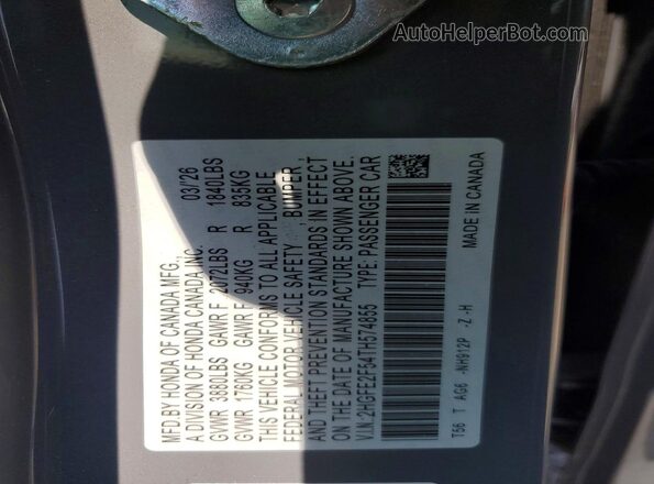 2HGFE2F54TH574855 2026 HONDA CIVIC Gray VIN կոդի պիտակի տեսք