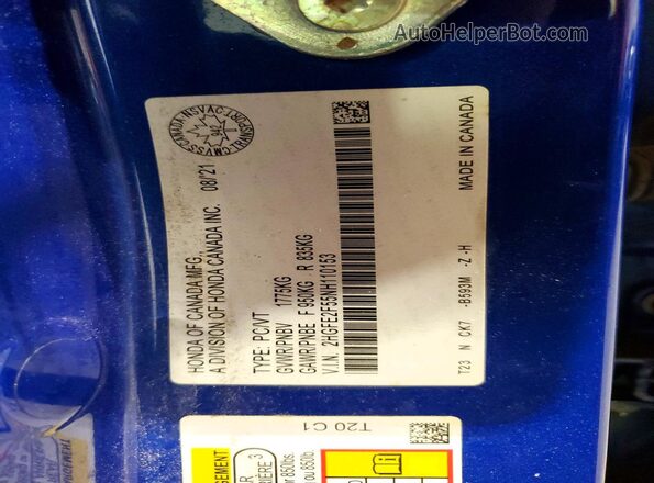 2HGFE2F55NH110153 2022 HONDA CIVIC Blue Vista del compartimento del motor