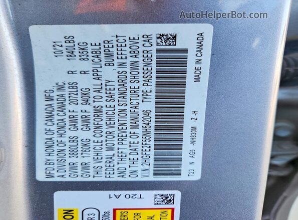2HGFE2F55NH542046 2022 HONDA CIVIC Silver Vista del compartimento del motor