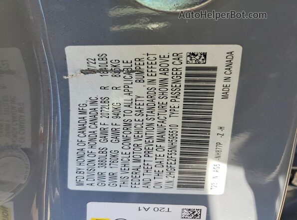 2HGFE2F55NH595510 2022 HONDA CIVIC Gray Vista del compartimento del motor