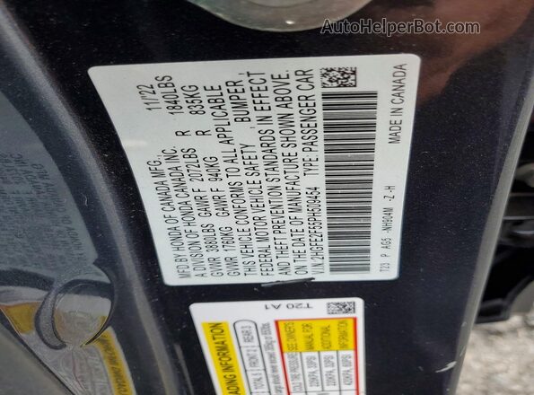 2HGFE2F55PH509454 2023 HONDA CIVIC Gray Widok naklejki z numerem VIN