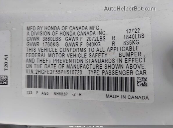 2HGFE2F55PH510720 2023 HONDA CIVIC White Вид підкапотного простору