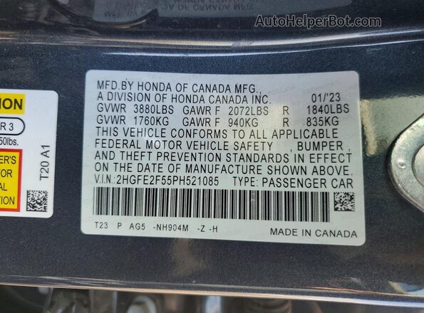 2HGFE2F55PH521085 2023 HONDA CIVIC Gray Engine compartment view