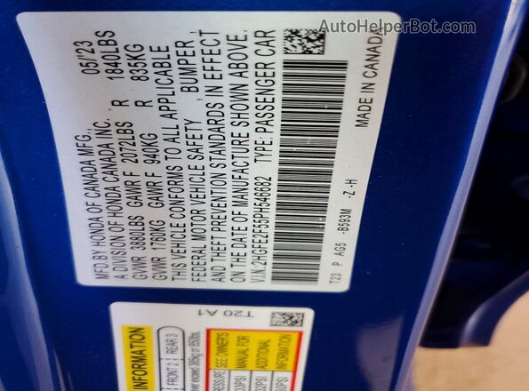 2HGFE2F55PH546682 2023 HONDA CIVIC Blue Engine compartment view