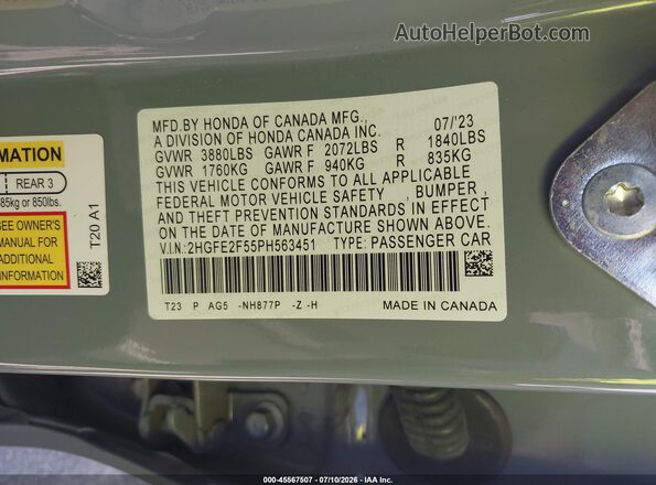 2HGFE2F55PH563451 2023 HONDA CIVIC Blue Widok komory silnika