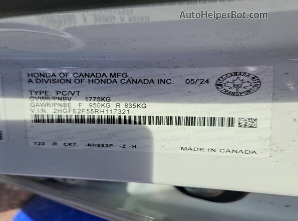 2HGFE2F55RH117321 2024 HONDA CIVIC White Vista del compartimento del motor