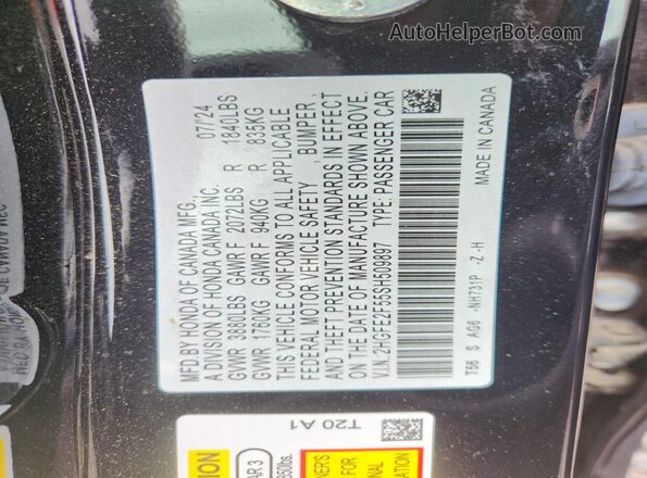 2HGFE2F55SH509897 2025 HONDA CIVIC Black Vista de la etiqueta del VIN