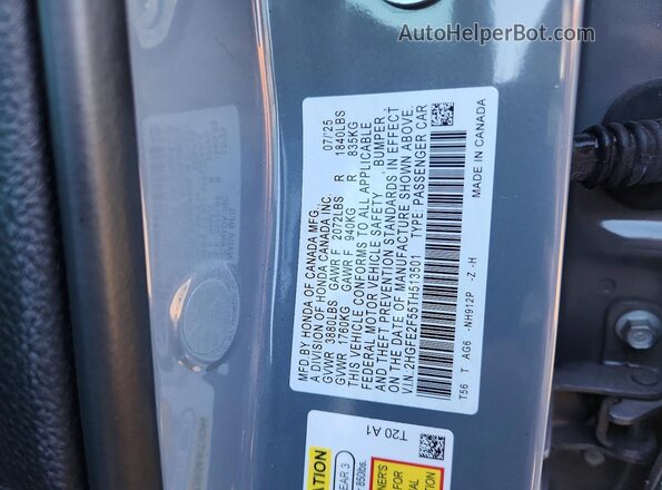 2HGFE2F55TH513501 2026 HONDA CIVIC Gray Շարժիչի բաժամունքի տեսք