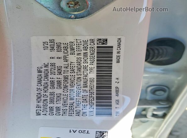 2HGFE2F56TH531893 2026 HONDA CIVIC White Widok komory silnika