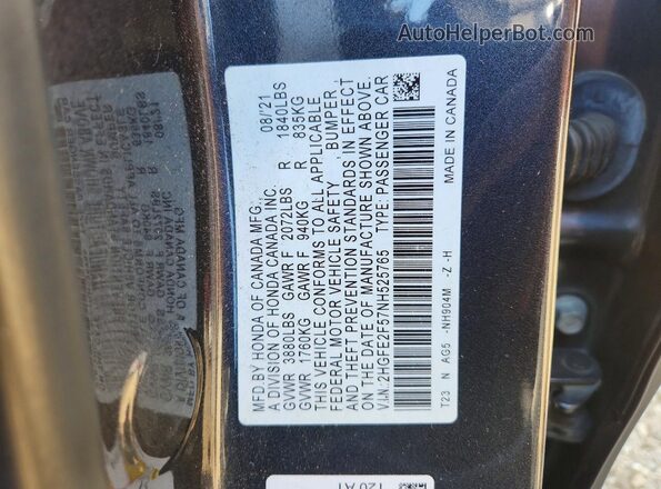 2HGFE2F57NH525765 2022 HONDA CIVIC Gray Widok komory silnika