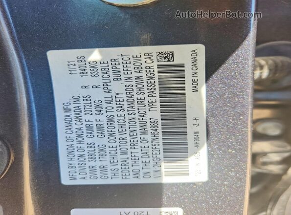2HGFE2F57NH548897 2022 HONDA CIVIC Charcoal ძრავის განყოფილების ხედი