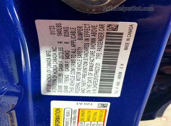 2HGFE2F57PH523131 2023 HONDA CIVIC Blue Vista del compartimento del motor