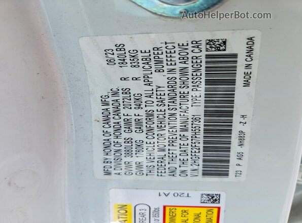 2HGFE2F57PH557361 2023 HONDA CIVIC White Vista del compartimento del motor