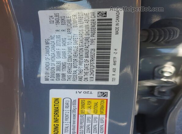 2HGFE2F57RH552728 2024 HONDA CIVIC Gray Շարժիչի բաժամունքի տեսք