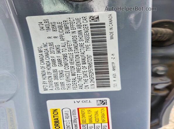 2HGFE2F57RH572767 2024 HONDA CIVIC Blue Вид підкапотного простору