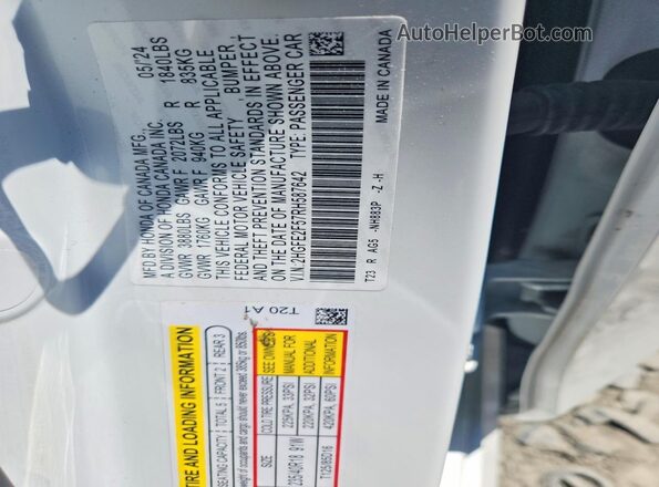 2HGFE2F57RH587642 2024 HONDA CIVIC Белый Вид подкапотного пространства