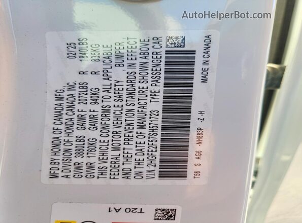 2HGFE2F57SH571723 2025 HONDA CIVIC White VIN կոդի պիտակի տեսք
